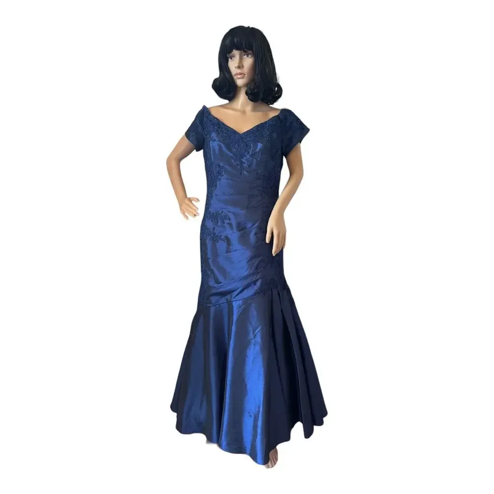 Jade Couture 2010s Navy Off Shoulder Embellished Formal Gown Size 12